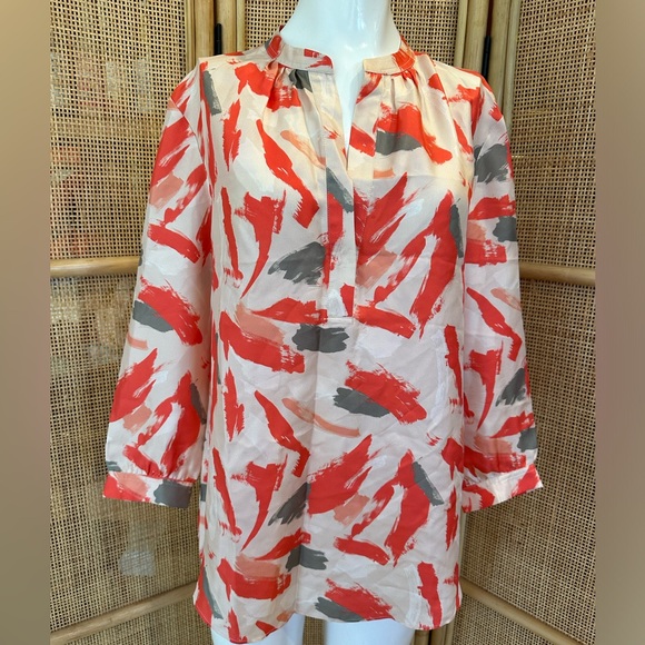 Lafayette 148 New York Sharla 3/4 Sleeve Silk Print Blouse size 10 - Picture 1 of 9